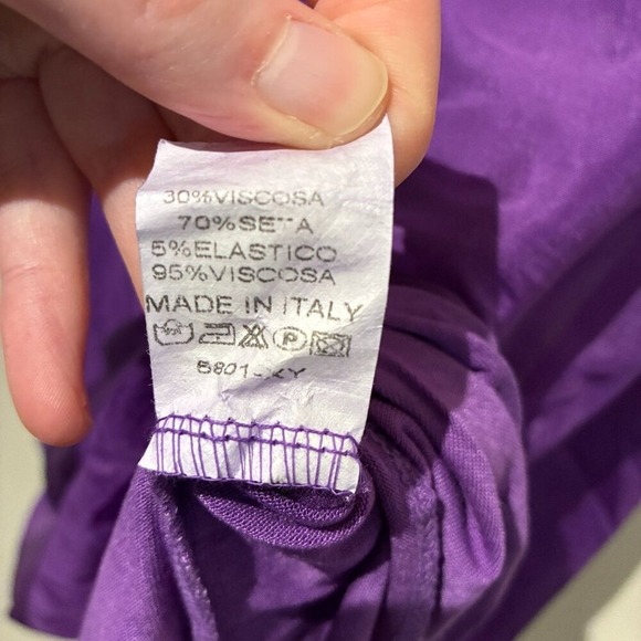 Sofia Made in Italy Purple Silk V-Neck Handkerchief Hem Oversized Blouse Top - Picture 9 of 9